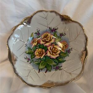 Vintage 1960’s Floral Porcelain Decorative Bowl - Yellow Rose Design